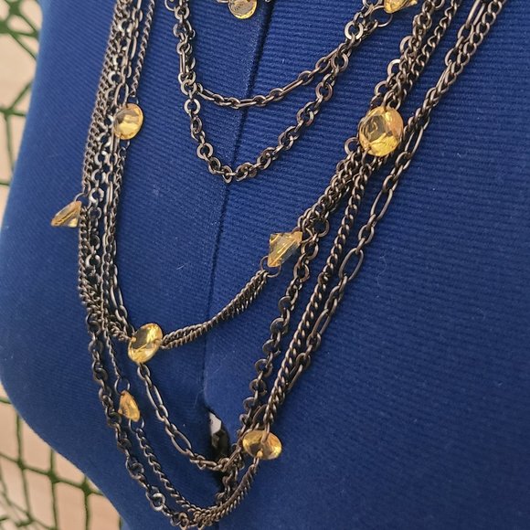 Layered Chrome Necklace &Yellow Stone Accents *ALL reasonable offers Accepted* - Picture 2 of 3